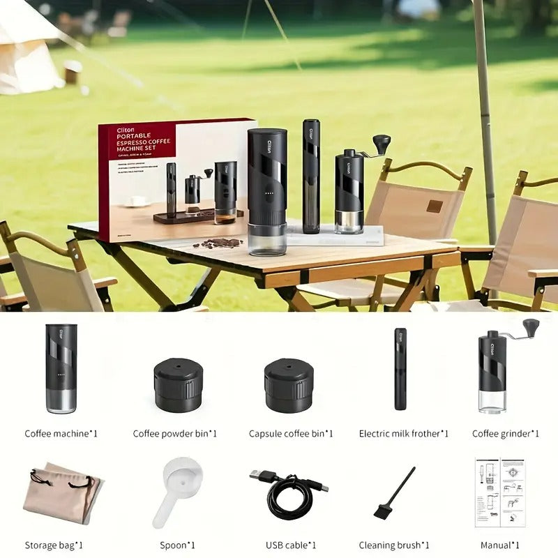 Portable Espresso Kit – Machine, Grinder & Milk Frother